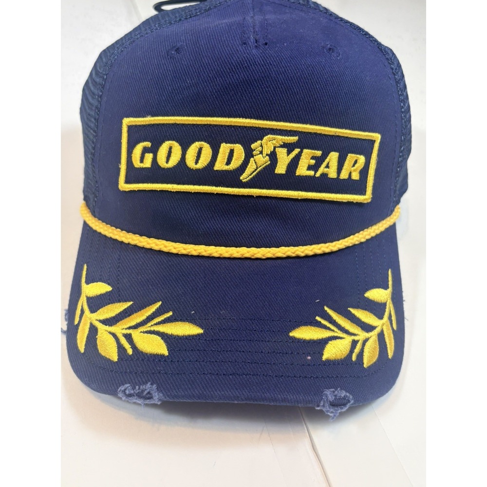 NEW - Goodyear Distressed Rope Trucker Hat / BLUE